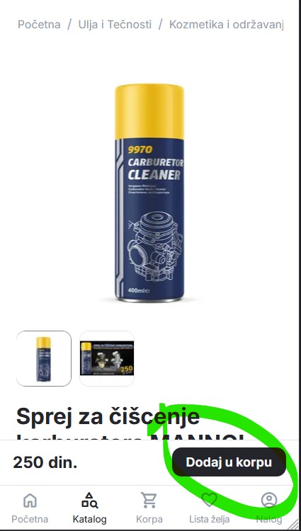 mobilna stranica proizvoda