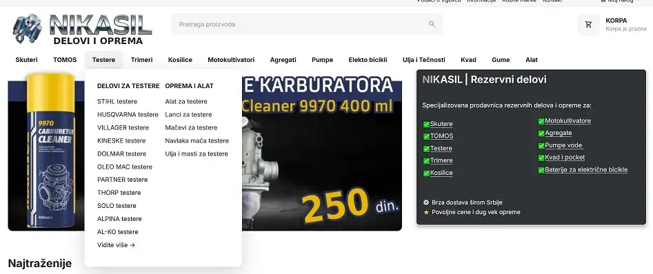 otvoreni navigacioni meni