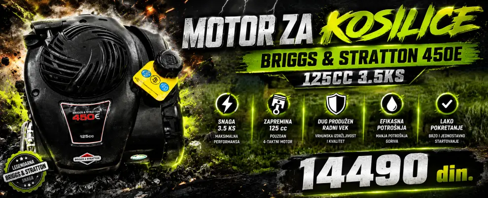 Motor ugradni za kosilice Briggs & Stratton 450E 125cc 3,5KS 22,2x52mm